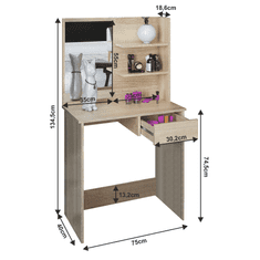 KONDELA Toaletný stolík, toaletka, dub sonoma, BELEZA