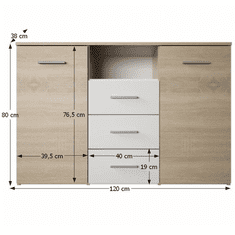 KONDELA Komoda, dub sonoma / biela, GABRIELA