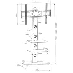 Vidaxl Otočný podlahový stojan na TV, VESA 600x400 mm s 2 policami