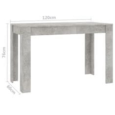Petromila vidaXL Jedálenský stôl betónovo-sivý 120x60x76 cm drevotrieska