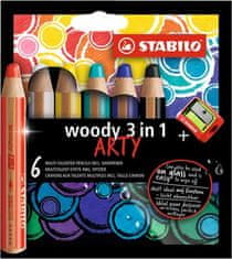 Stabilo Farebné ceruzky "Woody ARTY 3 in 1", 6 rôznych farieb, guľatá, silná