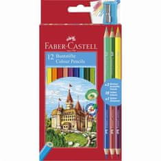 Faber-Castell Farebné pastelky, 12 farieb + 3 obojstranné, šesťhranné + strúhadlo