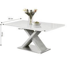 KONDELA Jedálenský stôl, biela s vysokým leskom HG / betón, 160x90 cm, Farnel
