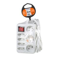 Solight Predlžovací kábel 230V/10A - 2m, 7 zásuviek, 3 x 1mm, IP20, biely s vypínačom