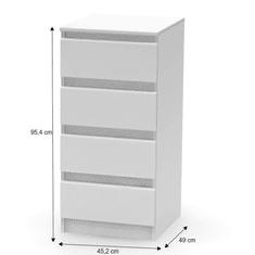 KONDELA 4 šuplíková komoda, biela, HANY NEW 009