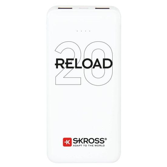 Skross Powerbank Reload 20, 20000mAh, 2x 2A výstup, microUSB kábel, biely