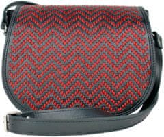 VegaLM Kožená crossbody taška so skrytým magnetom, ručne vyšívaná v čiernej farbe s červeným prešívaním