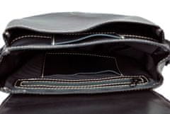 VegaLM Kožená crossbody taška so skrytým magnetom, ručne vyšívaná v čiernej farbe s béžovým prešívaním