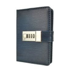 VegaLM Kožený zápisník MINI z prírodnej kože s číselným zámkom v tmavo modrej farbe