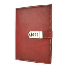 VegaLM Kožený zápisník XXL z prírodnej kože s číselným zámkom v červenej farbe