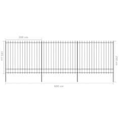 Vidaxl Palisádový plot s hrotmi, oceľ 600x200 cm, čierny