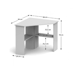 KONDELA PC stôl, rohový, biela, RONY NEW