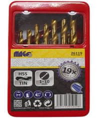 MAGG Vrtáky HSS TiN do kovu, 1.0-10.0 mm, sada 19 ks v plechovom boxe