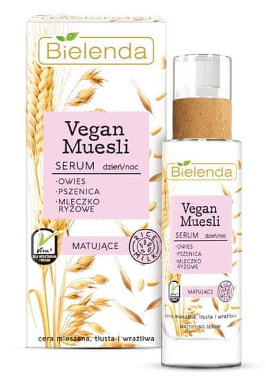 Bielenda VEGAN MUESLI Pšenica + Ovos + Ryžové mlieko matujúce pleťové sérum deň/noc 30ml