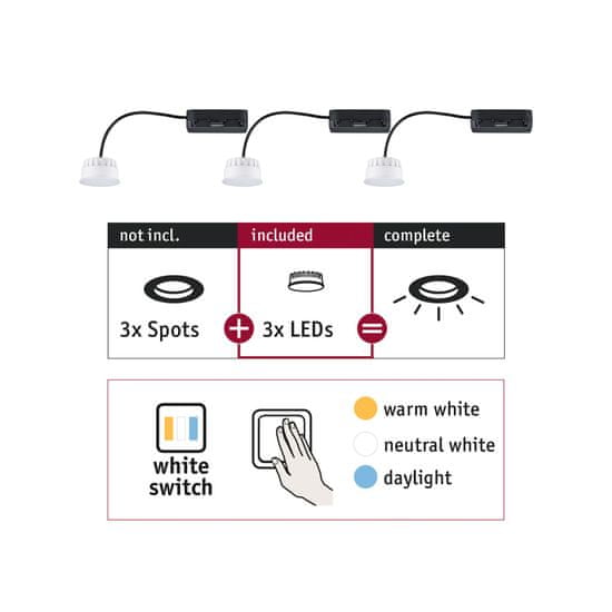 Paulmann Paulmann Vstavané svietidlo Choose LED-Modul Coin WhiteSwitch 3x6,5W 2.700 924.78 92478