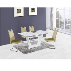 KONDELA Jedálenský stôl, rozkladacia, biela extra vysoký lesk / ocel, 160-220x90 cm, PERAK