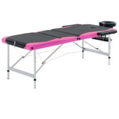 Petromila vidaXL Skladací masážny stôl, 3 zóny, hliník, čierno ružový