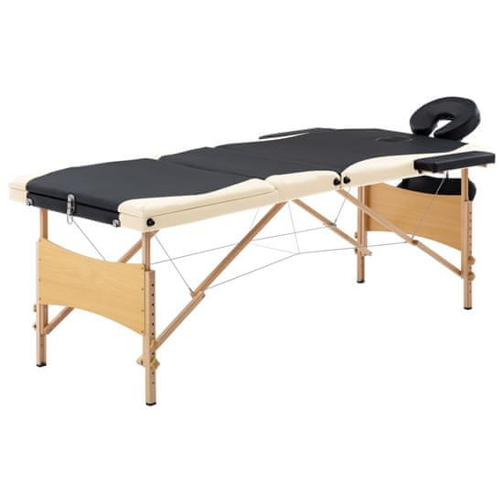 Petromila  vidaXL Skladací masážny stôl, 3 zóny, drevo, čierno béžový
