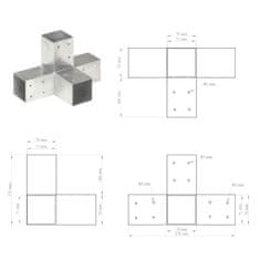 Vidaxl Trámová spojka v tvare X 71x71 mm pozinkovaný kov