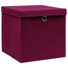 shumee Úložné boxy s vekom 10 ks, 28x28x28 cm, tmavočervené