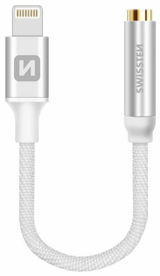 SWISSTEN Audio adaptér Textile Lightning / jack (samica) 0,15 m, strieborný 73501212