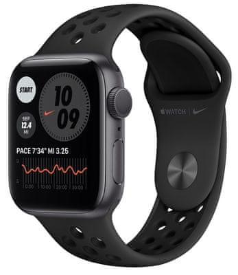 Inteligentné hodinky Apple Watch Nike Series 6, Retina displej stále zapnutý EKG aplikácia Nike Run Club monitorovanie tepu srdca hudobný prehrávač volanie notifikácia NFC platby Apple Pay hluk App Store