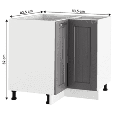 KONDELA Spodná rohová skrinka, tmavo šedá/biela, JULIA TYP 62
