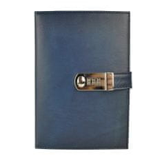VegaLM Kožený zápisník XXL z prírodnej kože s číselným zámkom v tmavo modrej farbe