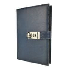 VegaLM Kožený zápisník XXL z prírodnej kože s číselným zámkom v tmavo modrej farbe