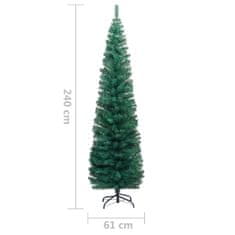 Vidaxl Úzky umelý vianočný stromček s LED a podstavcom zelený 240 cm