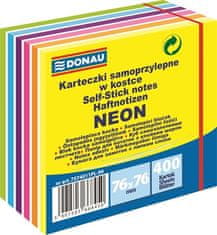 Donau Samolepiace bloček, 76x76 mm, 400 lístkov, neónové a pastelové farby, 7574011PL-99