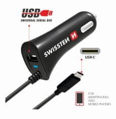 SWISSTEN CAR CHARGER USB-C AND USB 2,4A POWER