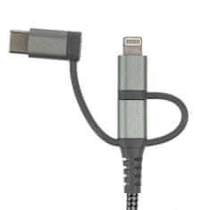 HardCord Extra silný nabíjací kábel 3v1, ťažná sila 70 kg, Lightning, Micro USB, USB-C