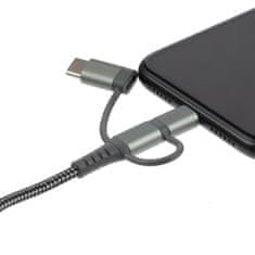 HardCord Extra silný nabíjací kábel 3v1, ťažná sila 70 kg, Lightning, Micro USB, USB-C