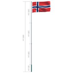 Vidaxl Nórska vlajka a stĺp 6 m hliníkový