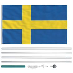 Vidaxl Švédska vlajka a stĺp 6 m hliníková