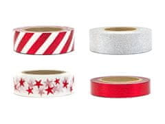 PartyDeco Washi pásky Red&Silver 10m 4ks