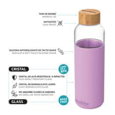 QUOKKA FLOW Sklenená fľaša so silikónovým povrchom LILAC, 660ml, 40008