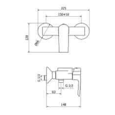 Teorema Teorema Merida - sprchová batéria nástenná, rozteč 150 mm, chróm 8Q210