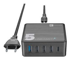 CellularLine Sieťová nabíjačka Multipower 5 Fast + 4xUSB + USB-C port, 60W ACHUSB5QCPD60WK