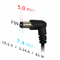 Akyga AK-ND-33 autonabíjačka pre notebooky HP / Compaq / Dell - 19.5V/3.34A 65W 7.4x5.0mm + pin