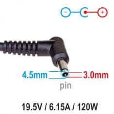 Akyga AK-ND-45 napájací adaptér 120W pre notebooky HP / Compaq - 19.5V/6.15A 4.5x3.0mm + pin konektor