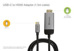 VERBATIM Adaptér USB-C na HDMI 4K, USB 3.1 GEN 1 / HDMI, 1,5 m (49144)