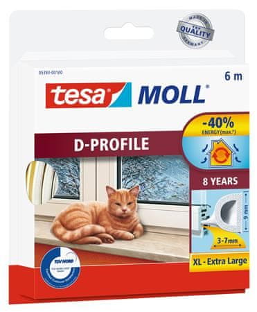 Tesa Gumové tesnenie "tesamoll D profil 5393", biela, 9 mm x 6 m