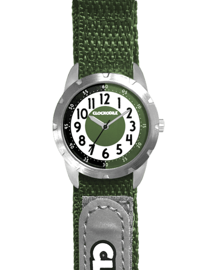 CLOCKODILE Zelené reflexné detské hodinky na suchý zips REFLECTIVE