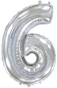 Fóliový balónik číslica 6 - strieborná - silver - 102cm