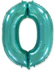 Fóliový balónik číslice 0 - tyrkysová - tiffany - 102 cm