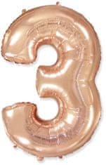 Fóliový balónik číslica 3 - Rosegold - ružovo zlatá - 102 cm