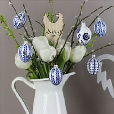 Decor By Glassor Sklenené vajíčko s modrým dekorom vetvičiek (Veľkosť: 9)