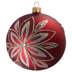 Decor By Glassor Vianočná guľa červená platinový kvet (Veľkosť: 6)